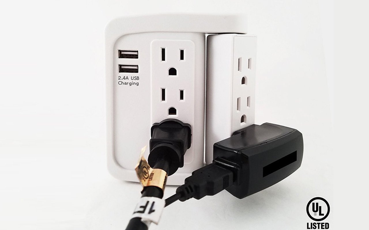 ECOPlugs Rotate Adapter with USB Ports, 6 Outlets (3 Swivel) Wall Power