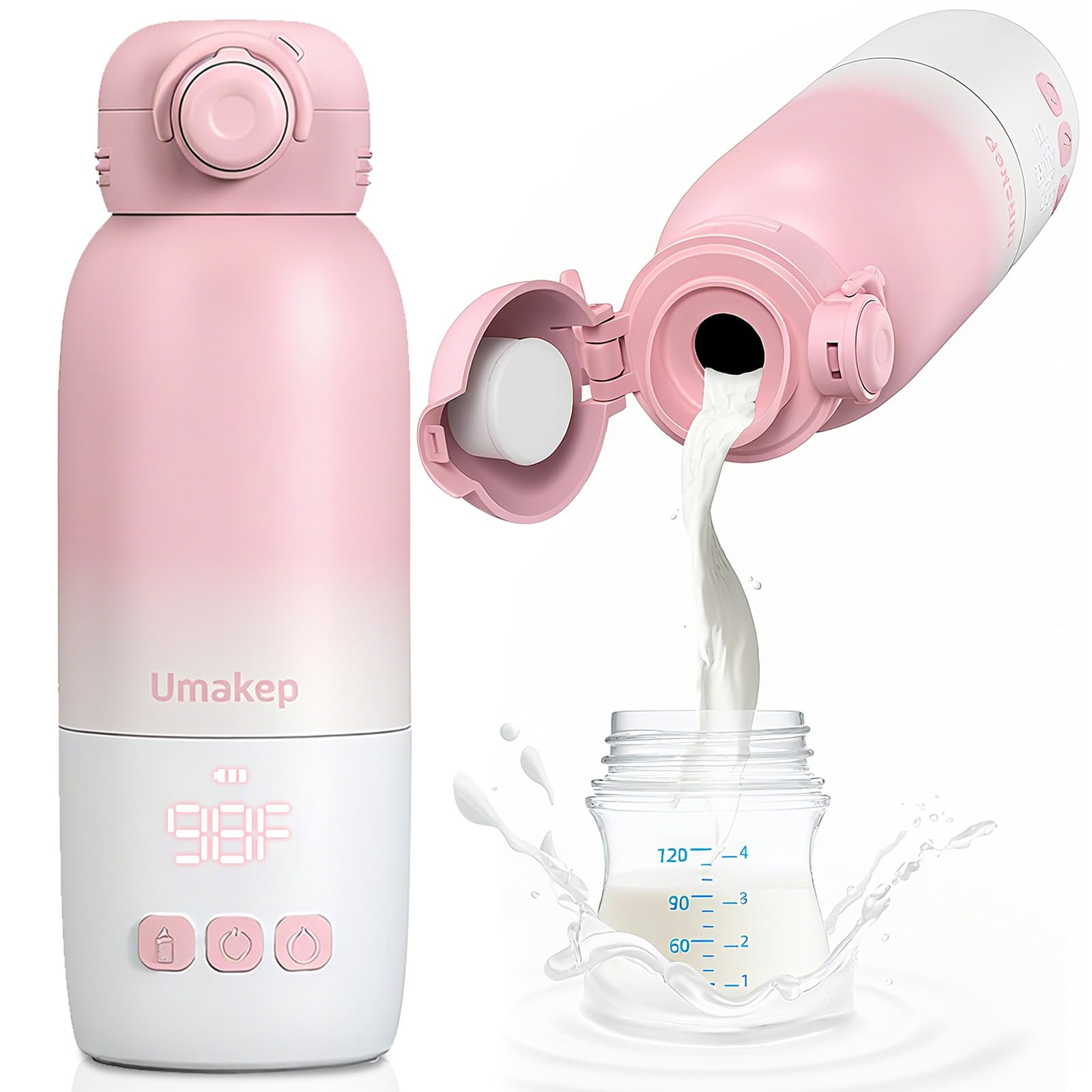 Photo 1 of *** MISSING  CHARGER*** Portable Bottle Warmer, Large 12oz Capacity with Dual Heating Modes for Breast Milk & Water, Smart Temperature Control, Long Battery Life, Bottle Warmer for Outdoor, Airplane & Car Travel, Pink