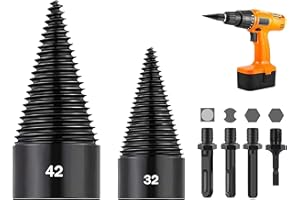 ZZUNKN Wood Splitter Drill Bits, Firewood Log Splitter 42mm+32mm, 6PCS Detachable Drill Bit Heavy Duty Electric Drills Screw Cone Driver with Round + Hex + Square Shank for Electric Drill Machine (32+42mm)