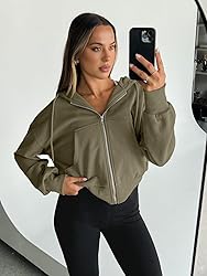 Trendy Queen Hoodies for Women Full Zip Up Cropped