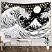 Japanese Wave Tapestry - Kanagawa Great Wave Wall Art With Sun, Black and White for Room