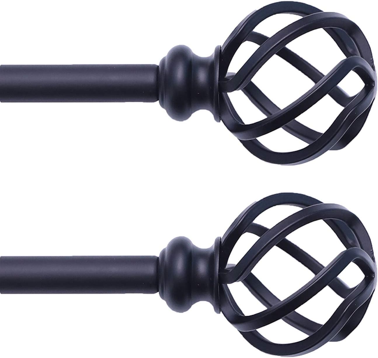 QITERI Curtain Rod 38"-72" for windows 2 Pack with Twisting Cage Finials , 3/4" Adjustable Single Window Rod 38"-72" with Twisting Cage Finials,Black Drapery Rod of Window Treatment,2 Pack: Home Improvement