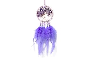 LOMOHOO Dream Catcher Car Rear View Mirror Pendant Car Charm with Crystal Beads Tree of Life Small Dream Catchers for Rearview Mirror Hanging Kids Bedroom Decor 3”Diameter (Purple)