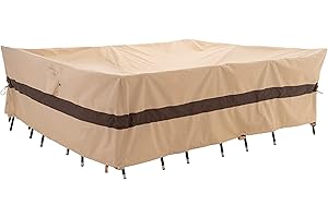 WJ-X3 Large Beige & Coffee Heavy-Duty Patio Table Cover, 136x88x36in, Waterproof, Wind-Resistant, Anti-Fade - Ideal for Sectional Outdoor Furniture Sets