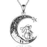 Black Cat/Mama Bear/Bat/Spider/Pumpkin/Wolf/Sun and Moon/Turtle/Raven Pendant Necklace for Women 925 Sterling Silver Crescent Moon Necklace Mother's Day Christmas Gothic Jewelry Gifts for Her