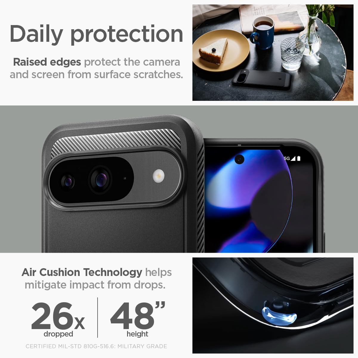 Spigen Rugged Armor Designed for Pixel 9 Case/Pixel 9 Pro Case (2024) [Hard Shell] [Military-Grade Protection] - Matte Black