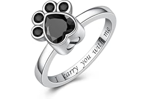 Fookduoduo 925 Sterling Silver Paw Print Urn for Ashes I Carry You with me Cremation Jewelry Dog Cat Claw Urn Finger Ring for Pet Lovers