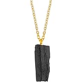 TGH Raw Stone Pendant Necklace Crystal Pendant 10-20 mm Necklace for Women Raw Crystal Jewelry 16 + 2 Inches Adjustable Gold Plated Chain Christmas Gifts (Black Tourmaline)