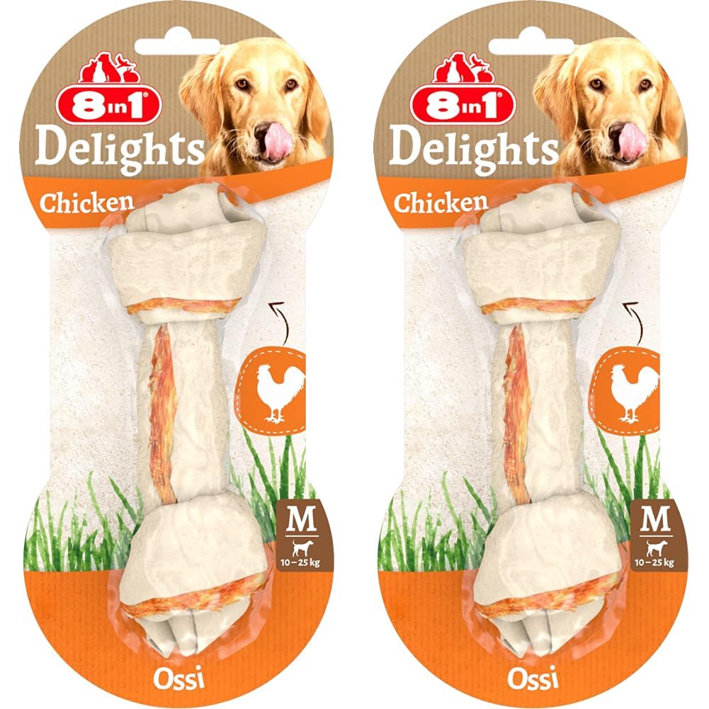 8in1 Delights Chicken Chew Bone M, healthy chew snack for medium sized dogs, 1 piece (65 g) (Pack of 2)