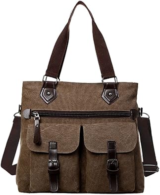 Amazon Baoxinjp メンズカバン 人気バッグ 男性 ショルダーバッグ 手提げバッグ お洒落 キャンバス 斜め掛けバッグ 通勤 通学 旅行 大容量 Ipad収納バッグ ブラウン Fakeface フェークフェース ショルダーバッグ