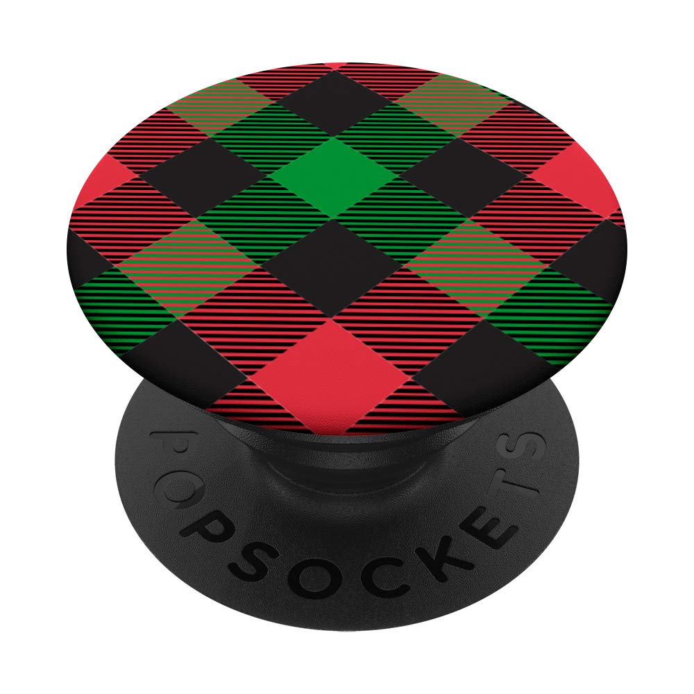 Red Black & Green Buffalo Plaid Pattern Decorative Christmas PopSockets Grip and Stand for Phones and Tablets