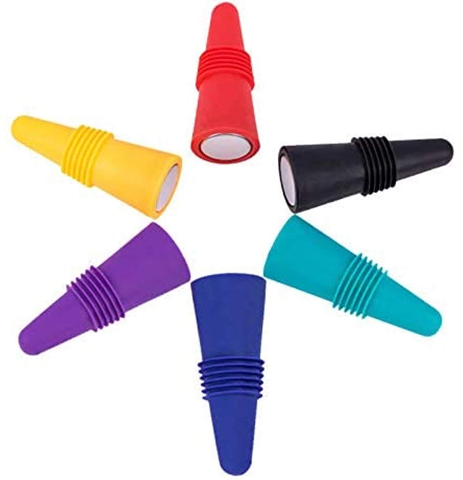 FLZONE Wine Stoppers with Screw,Set of 6 Rainbow Colored Reusable Silicone Beverage Bottle Sealer Replacement Use for Keeping Red Wine Champagne Beer Fresh and Tasty