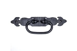 Borderland Rustic Hardware 8" Hand Forged Iron Decorative Gate Ring Pull or Handle | Hacienda Series Black Finish | for Sliding Barn Doors, Chests, Trunks & Furniture