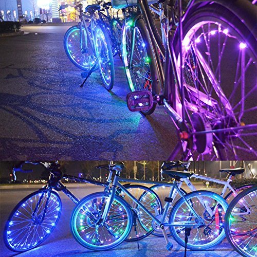 LEDHOLYT 1pcs Battery Powered 3 Modes LED Bike Wheel Light Bicycle Cycling Spoke Rim Tire Tyre String Light (Blue) - Thumbnail 6