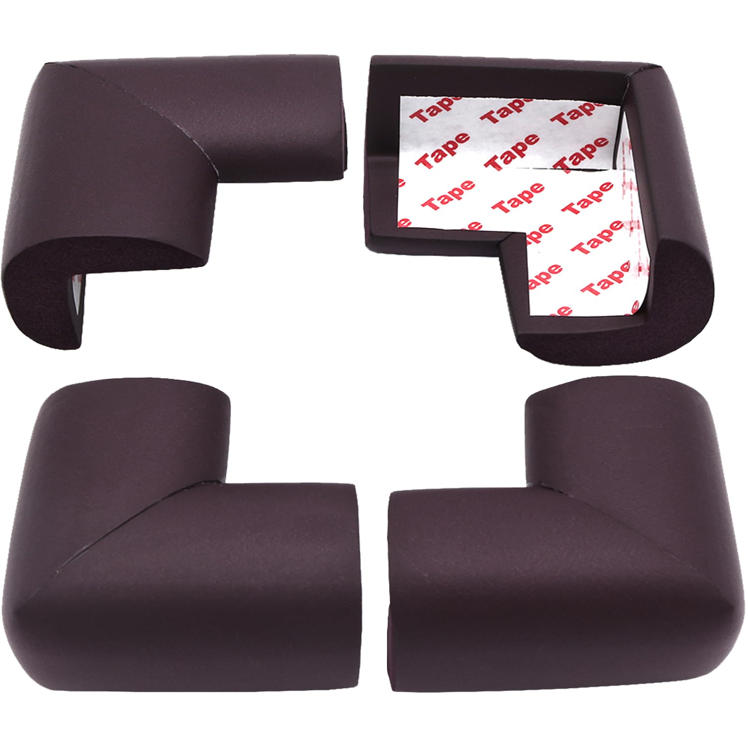 ZXUEZHENG Soft Foam Baby Proofing Corner Guards, 4 Pack, L-Shape, Brown