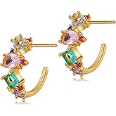 RLHRNDE Trendy CZ Gold Hoop Earrings for Women Rainbow 14K Gold Plated Huggie Earrings Dainty Multicolored Cubic Zirconia Jewelry Gifts for Christams Party Birthday