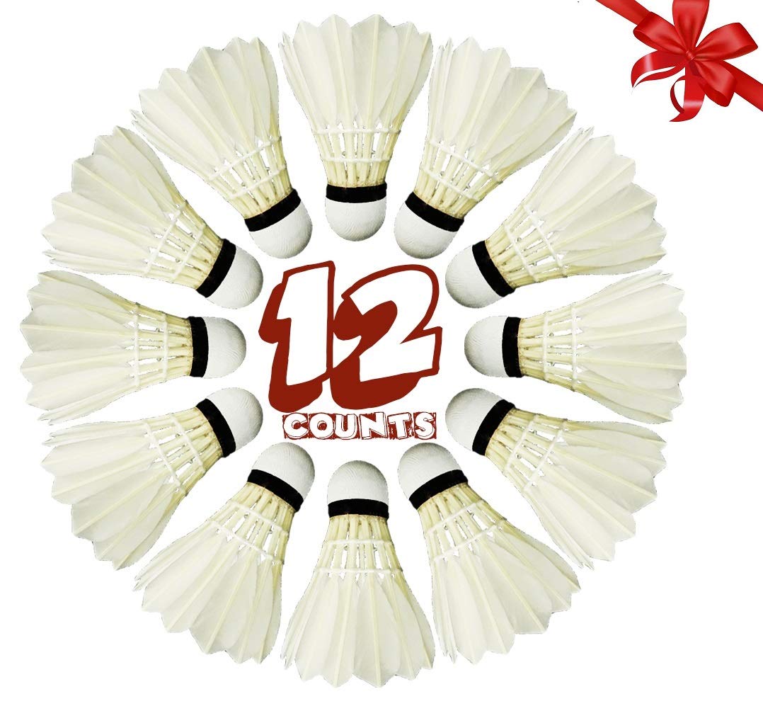 EVERYDAY YOLO Advanced Goose Feather Badminton High Speed Badmint Birdies Balls with Great Stability and Durability White Goose Feather Birdies Ball Shuttlecocks Sport Training Games 12 Packs