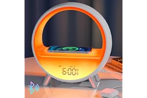 MOMILLA Sunrise Alarm Clock with Wireless Charging Station, Bluetooth Speaker, White Noise Sound Machine, Night Lights Table Lamp, Alarm Clocks for Heavy Sleepers Bedrooms Kids/Baby/Adults