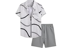 COZYEASE Men's 2 Piece Hawaiian Outfits Short Sleeve Button Down Shirt and Shorts Set Beach Tracksuits
