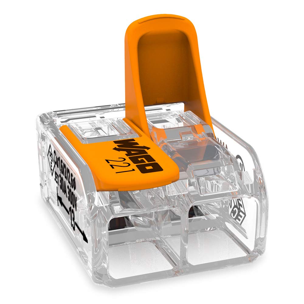 WAGO COMPACT Splicing Connector; all conductor types; max. 6 mm²; 2-conductor; with levers; transparent housing; Surrounding air temperature: max 85°C (T85); 6,00 mm²; transparent, 221-612 (50 pcs) — image 1