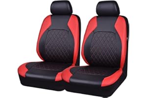 HORSE KINGDOM Universal Deluxe Pu Luxury Vinyl Car Seat Covers Two Front 6 Pieces Airbag Compatible Fit for Cars SUV Vehicles (Black and Red)