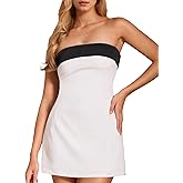 ISZPLUSH Women’s Strapless Mini Dress Patchwork Backless Sleeveless Elegant Party Evening Bodycon Mini Short Dress
