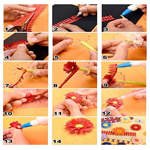 ODETOJOY Flower Quilling Paper Strips Craft Make Paper Flowers Kit for Scrapbooking-(40PCS, 8 Patterns) with Embossing Ball Stylus Tool (8 Pattern Flower)