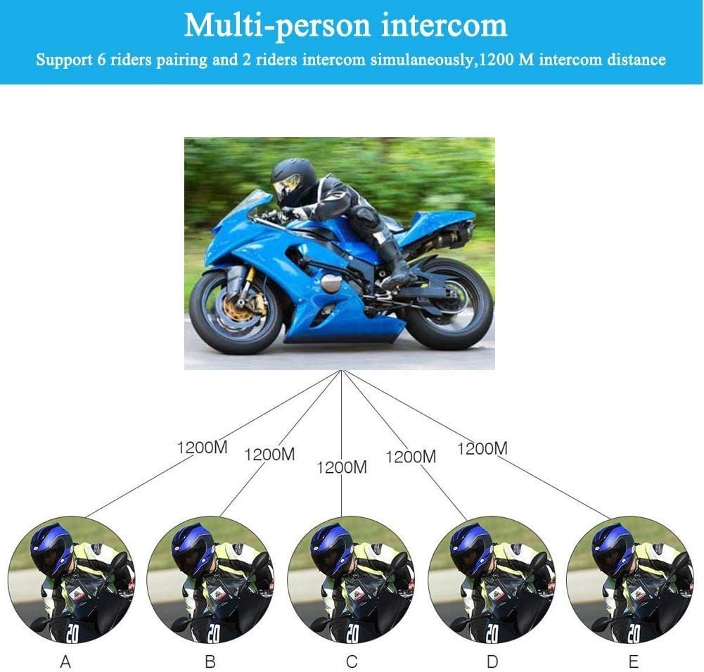 V6 Motorcycle Helmet Intercom Wireless Bluetooth Motorcycle Intercom Headset, 1200m 6 Riders - Image 5