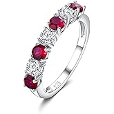 DAYBYDAY 925 Sterling Silver Birthstone Rings for Women White Sapphire Created Gemstone Wedding Band Stackable Half Eternity 7 Stone Anniversary Ring Wife Mom Grandma Birthday Jewelry Size 6-10