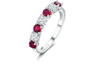 DAYBYDAY 925 Sterling Silver Birthstone Rings for Women White Sapphire Created Gemstone Wedding Band Stackable Half Eternity 7 Stone Anniversary Ring Wife Mom Grandma Birthday Jewelry Size 6-10