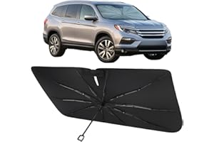 Proadsy Windshield Sun Shade Umbrella for Honda Pilot 2016-2025 2026 Foldable Car Umbrella Sunshade with Soft TPU Handle Spring Structure Crystal Cooling Material Protect Car from Rays & Heat