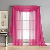 3 Piece Sheer Panel (2 Pieces 58" x 84") and Scarf Window (1 Pieces 37" x 216") Curtain Combo Set (Hot Pink)