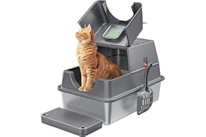 AOKTECH Stainless Steel Litter Box with Lid Large Enclosed High Sided Covered Metal Steel Cat Litter Box with Steps Scoop, Easy Cleaning, Odor Control, Front Entry Top Exit