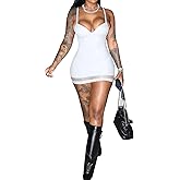 Sexy Bodycon Mini Dress for Women Sweetheart Neck Spaghetti Strap Mesh Hem Party Club Night Out Short Dresses