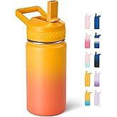 Fijinhom 12 oz Kids Water Bottle, Toddler Water Bottle with Straw, Boys&Girls Bottle for School, 304 Stainless Steel Vacuum Insulated Bottle for Kids, BPA-Free, Leak-Proof, Sunrise