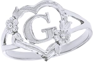 CaliRoseJewelry Silver Initial Alphabet Personalized Heart Ring - Letter G