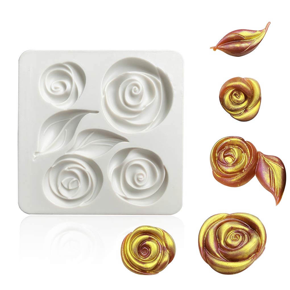 Rolin Roly Fondant Cake Silicone Mold Rose Flower and Leaves Shapes Silicone Mold 3D Mini Leaf Rose Shaped DIY Cake Decoration Molds