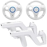 Arrocent Steering Wheel and Zapper Gun Set Compatible with Wii Wii U Remote (Pack of 2, White)
