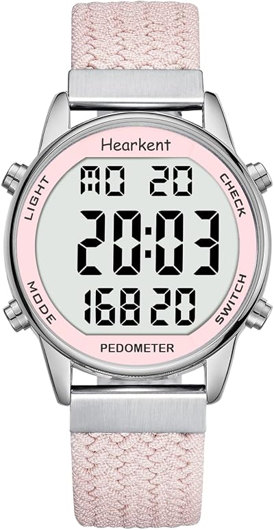 Hearkent Pedometer Watch for Women Pink 30M Waterproof Step Calorie LCD