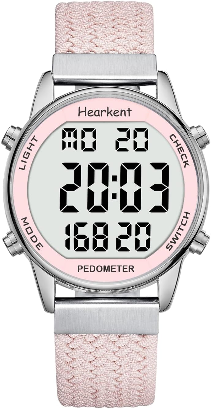 Hearkent Pedometer Watch for Women Pink 30M Waterproof Step Calorie LCD