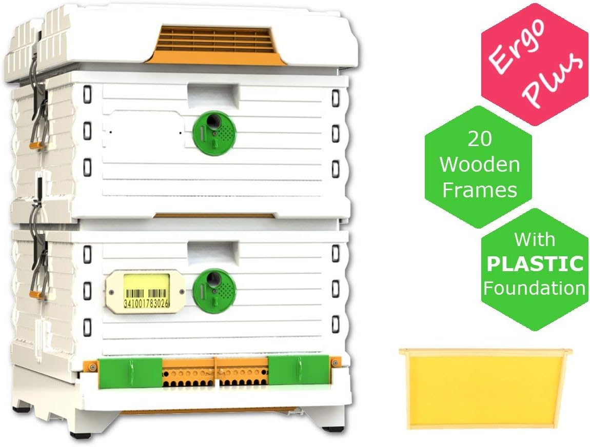 Apimaye Ergo Plus White 10 Frame Langstroth Insulated Bee Hive Set with Wooden Frames and Wax Coated Plastic Foundation (White)