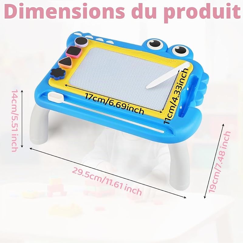 Ardoise Magique Enfant, Jouet Bebe 1-5 Ans Planche à Dessin Magnétique à 4 Couleurs avec Stylo et 4 Tampons, Tableau Magnétique Effaçable Jouet Éducatif pour Filles Garçons, Crocodile Bleu