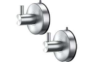 DGYB Suction Cup Hooks for Shower Set of 2 Brushed Nickel Towel Hooks for Bathrooms SUS 304 Stainless Steel Shower Hook for Loofah 15 Lb Bathroom Hook for Towels