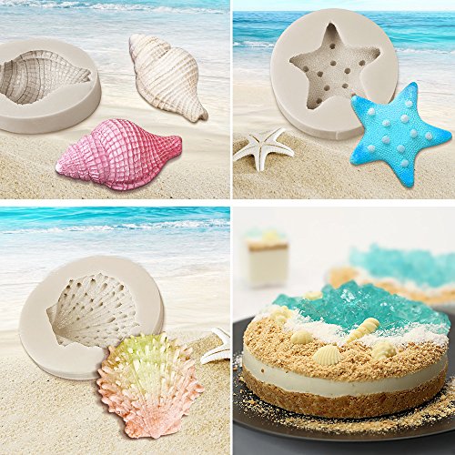 Silicone Cake Molds, 6pcs Novel Seashell Starfish Seashells Conch Mermaid Mold Kit for Chocolate Fondant Baking Mold Handmade Craft for Sugarcraft by Ogori