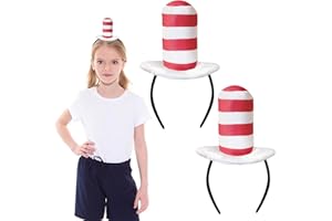 DEGPUM 2 Pcs Cat Ears Headband Red & White Striped Hat Red and White Stovepipe Hat Headpiece Costume Cat Ears Hat Accessories for Women Men Kids Red and White Striped Hat Headband Costume for Adults Cosplay