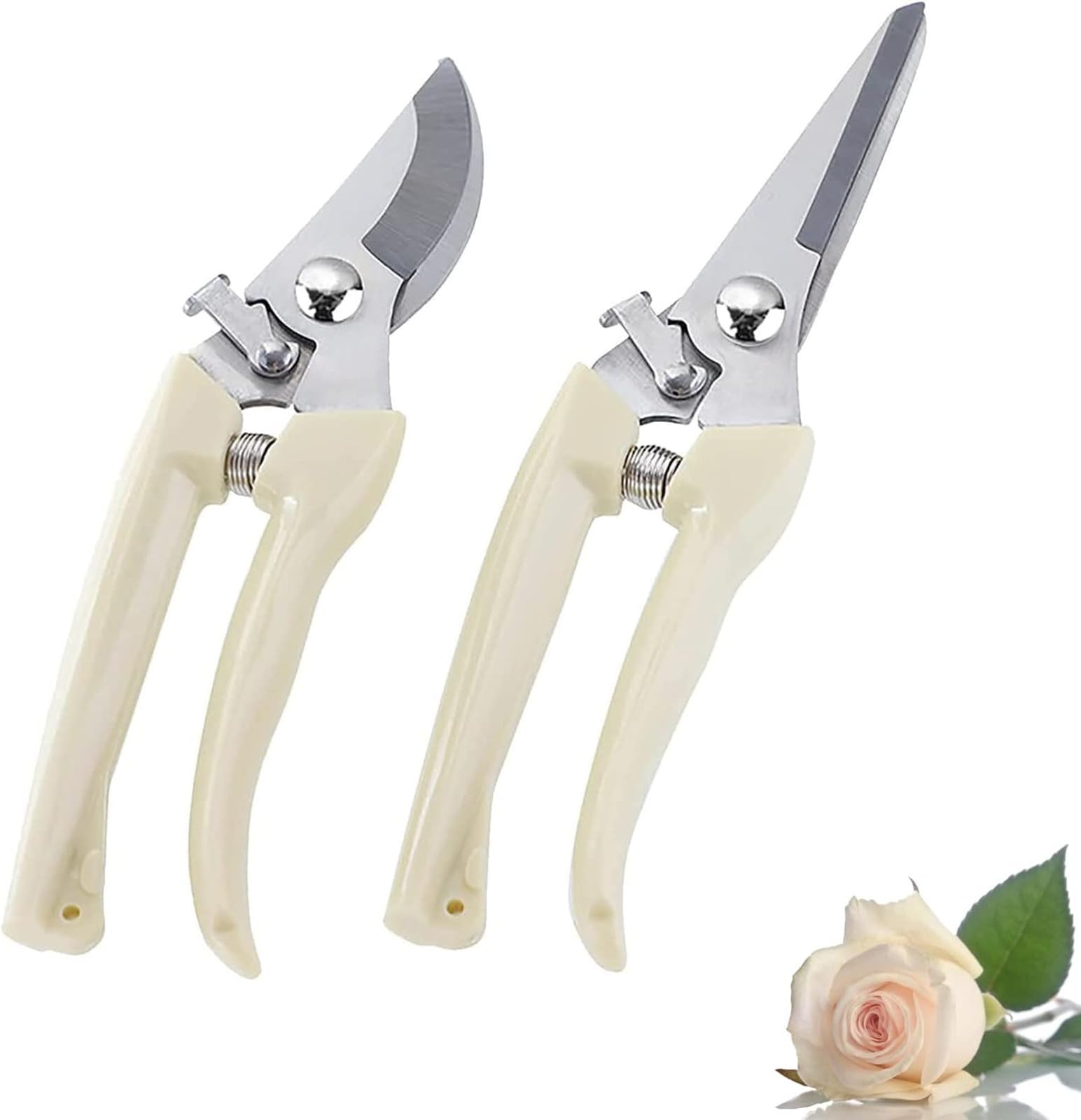 WUWYOUWL 2 Pack Flower Scissors Set, Stainless Steel Floral Design Supplies Tools Hand Pruners Plant Shears Powerful Trimmer Applied to Flowers, Branches and Leaves (Beige)