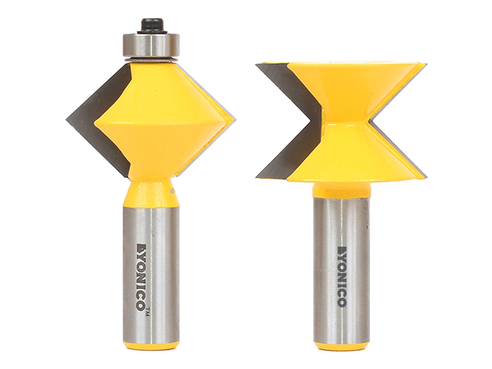 Yonico 15225-2 Bit Edge Banding Router Bit Set, "V" Design - Cutting Height: 1", Cutting Depth: 1/2" - 1/2" Shank