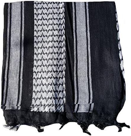 C4T Industries Military Shemagh Tactical Arab Keffiyeh Coalition Desert Scarf Wrap - 100% Cotton - 42" x 42" Cloth Provides Head, Neck and Face Protection - Black / White