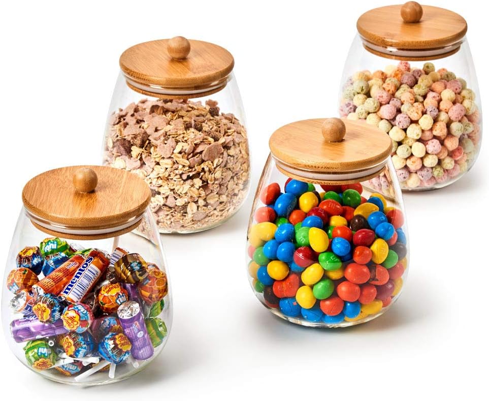 EZOWare 4er Set Glas Vorratsdosen, Runde Vorratsgläser