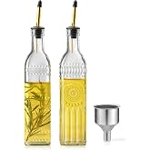 Ruiao 2 Pcs Olive Oil Dispenser Bottle for Kitchen,17oz Clear Glass Cooking Oil and Vinegar Dispenser Set, Coffee Syrup Dispenser with 2 Pourers and 1 Funnel (Two squares)